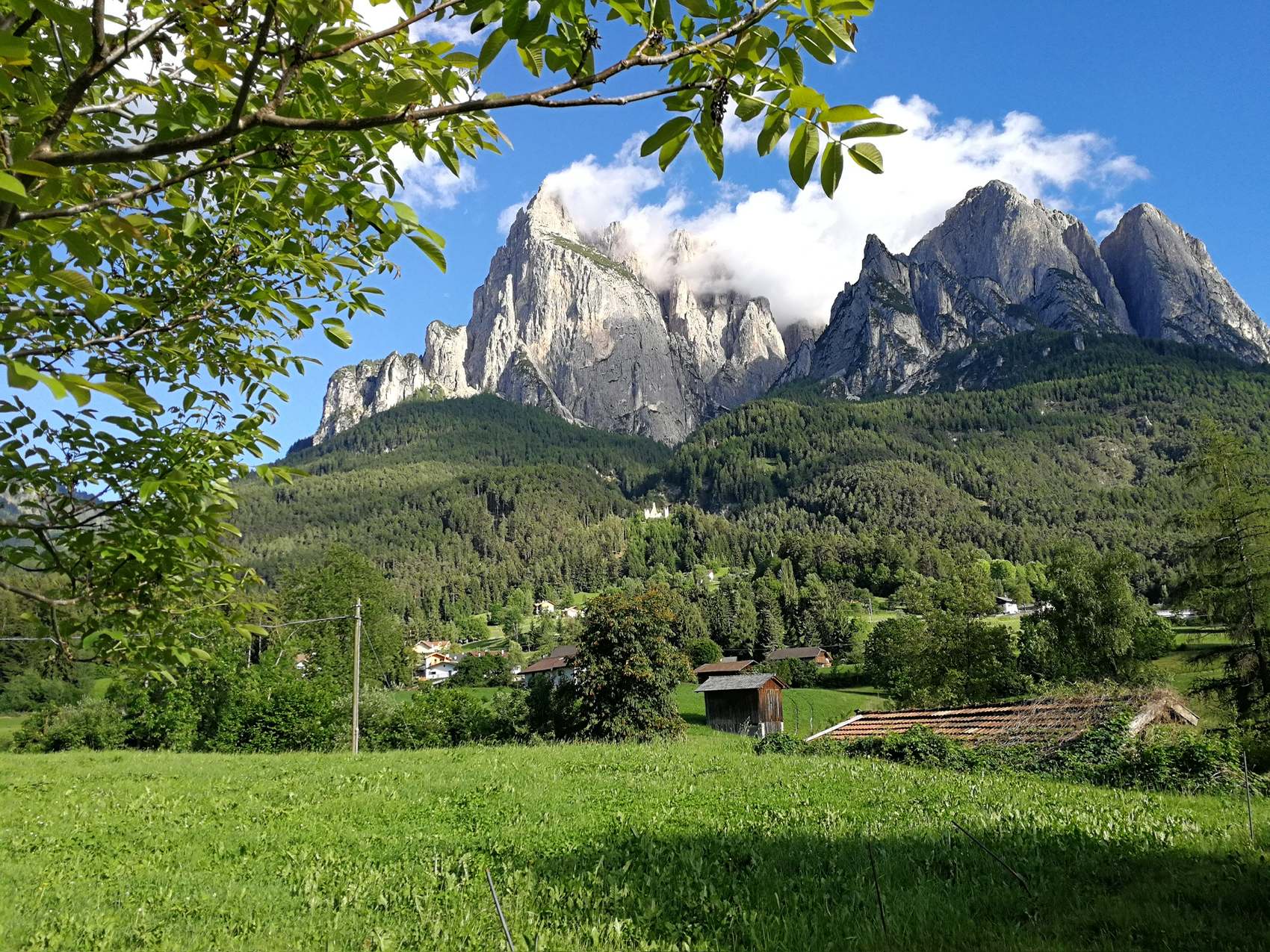 Blick vom Feldererhof auf den Schlern im Sommer